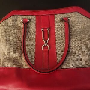 New London Fog Purse tweed and leather shoulder bag Red And Tan